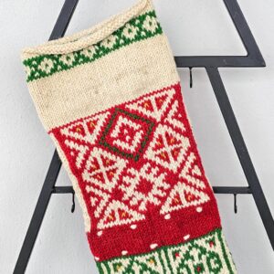 Top part of Personalized Christmas Stockings Christmas stocking in festive colors hanging