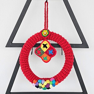 Handmade Crochet Christmas Wreath for Hanging Red