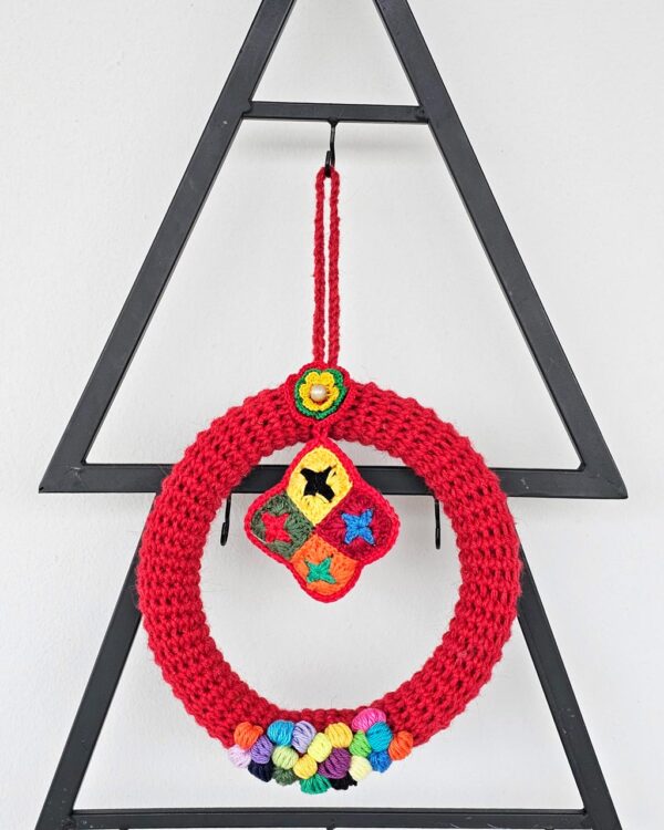 Handmade Crochet Christmas Wreath for Hanging Red