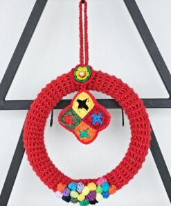 Handmade Crochet Christmas Wreath for Hanging Red