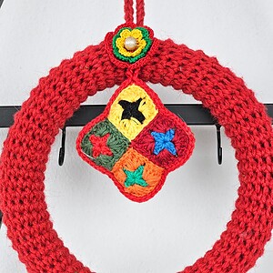 Alternative view of Handmade Crochet Christmas Wreath for Hanging Red