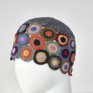 Hand Crocheted Linen Hat with Circles