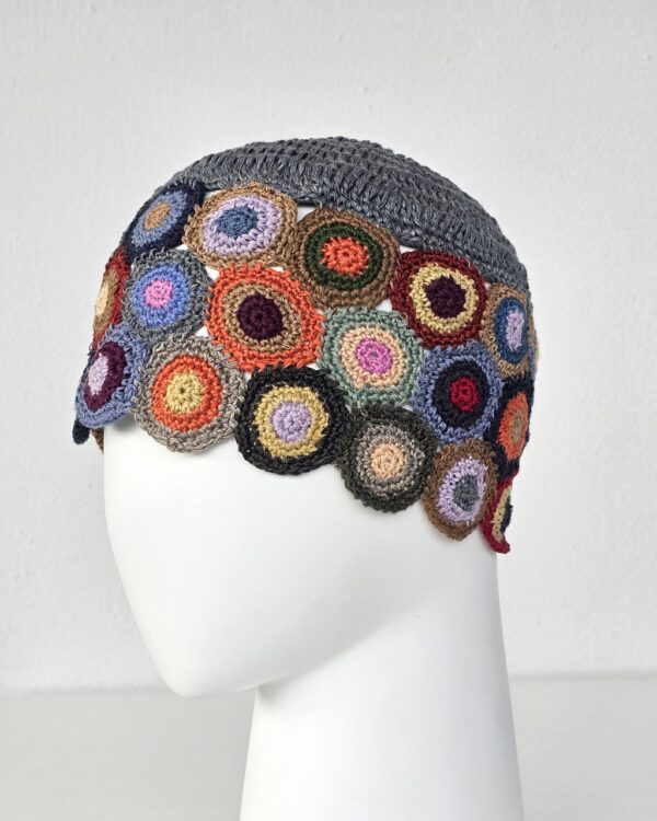 Hand Crocheted Linen Hat with Circles
