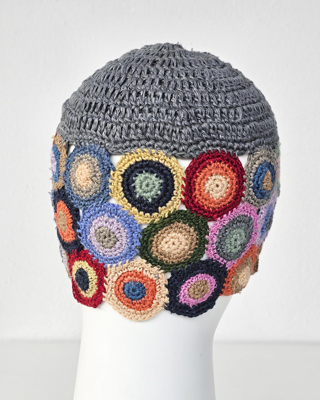 Hand Crocheted Linen Hat with Circles - Image 5