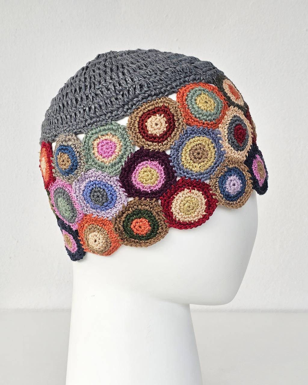Hand Crocheted Linen Hat with Circles - Image 3