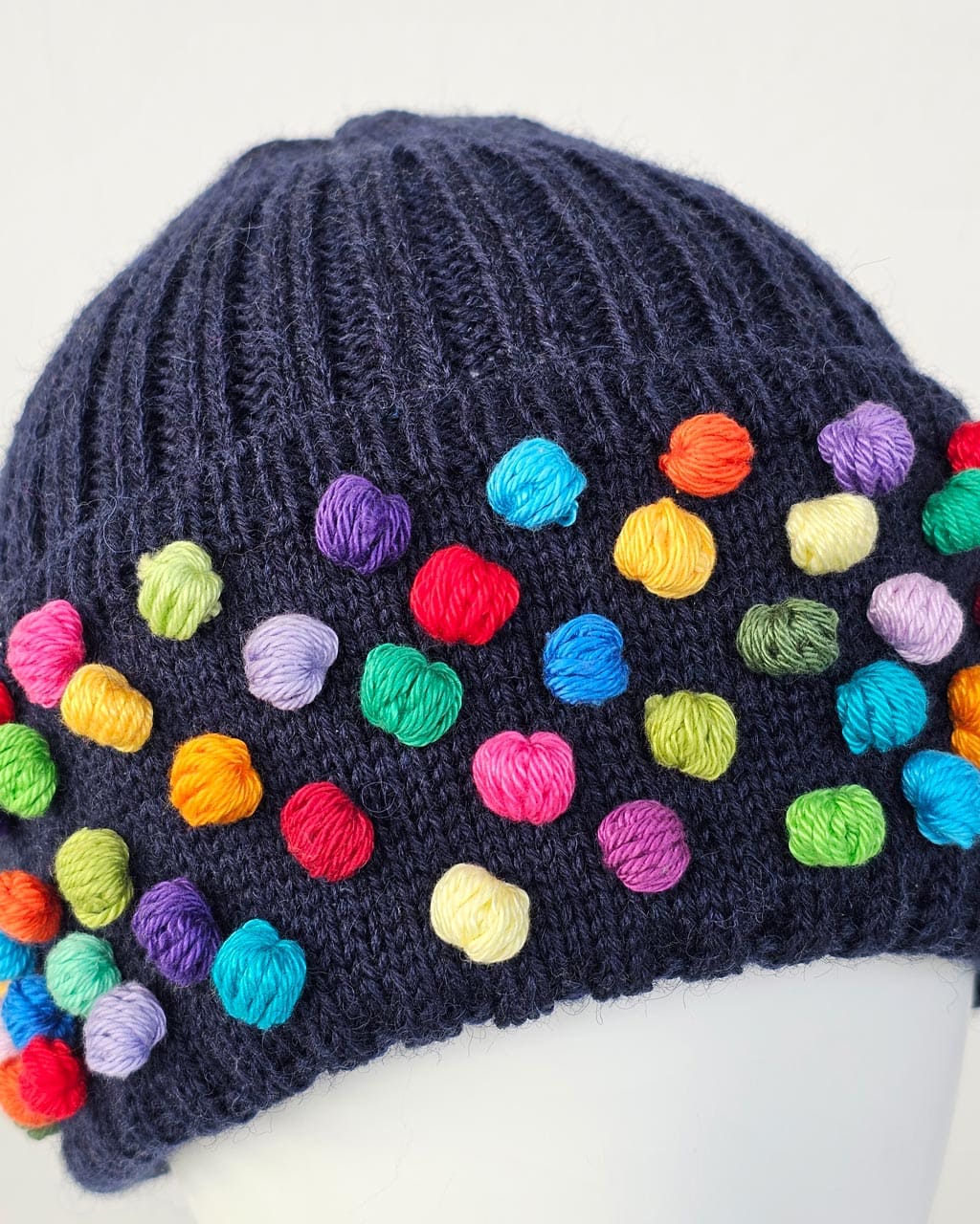 Handmade Wool Hat and Gloves with Colorful Pompoms - Image 2