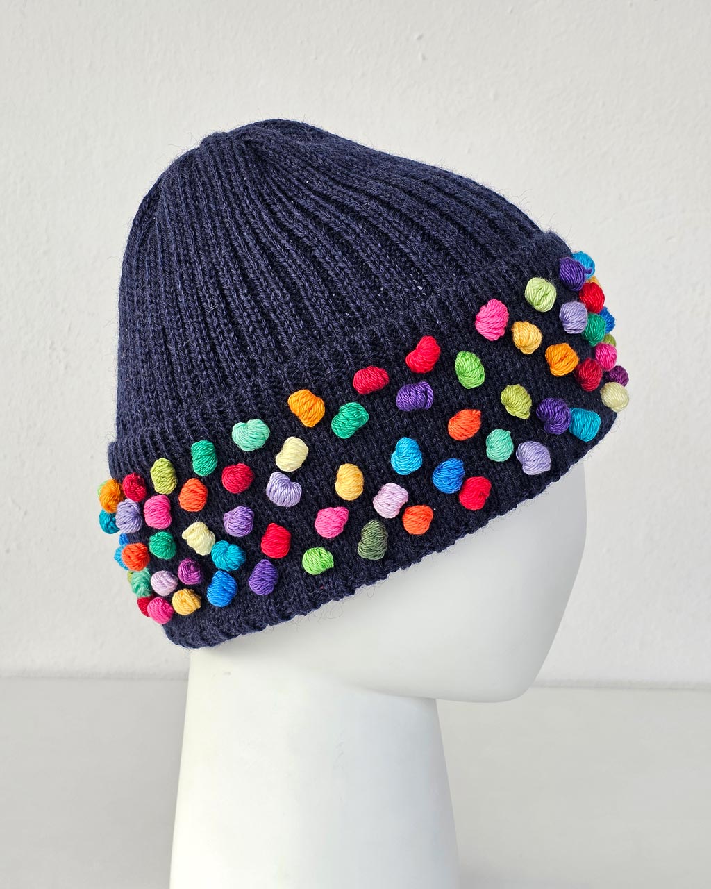 Handmade Wool Hat and Gloves with Colorful Pompoms - Image 3