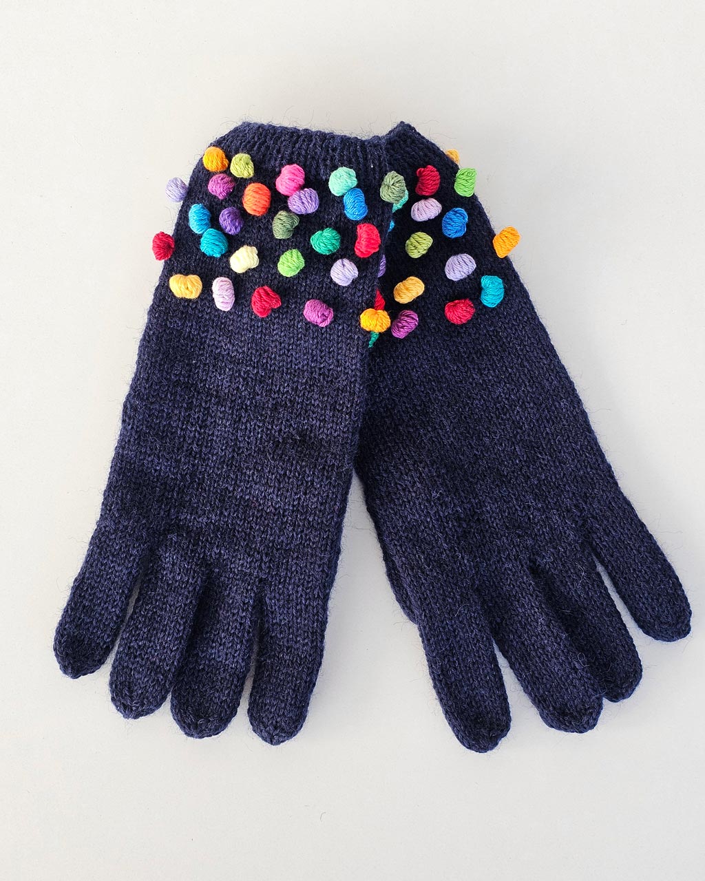 Handmade Wool Hat and Gloves with Colorful Pompoms - Image 9