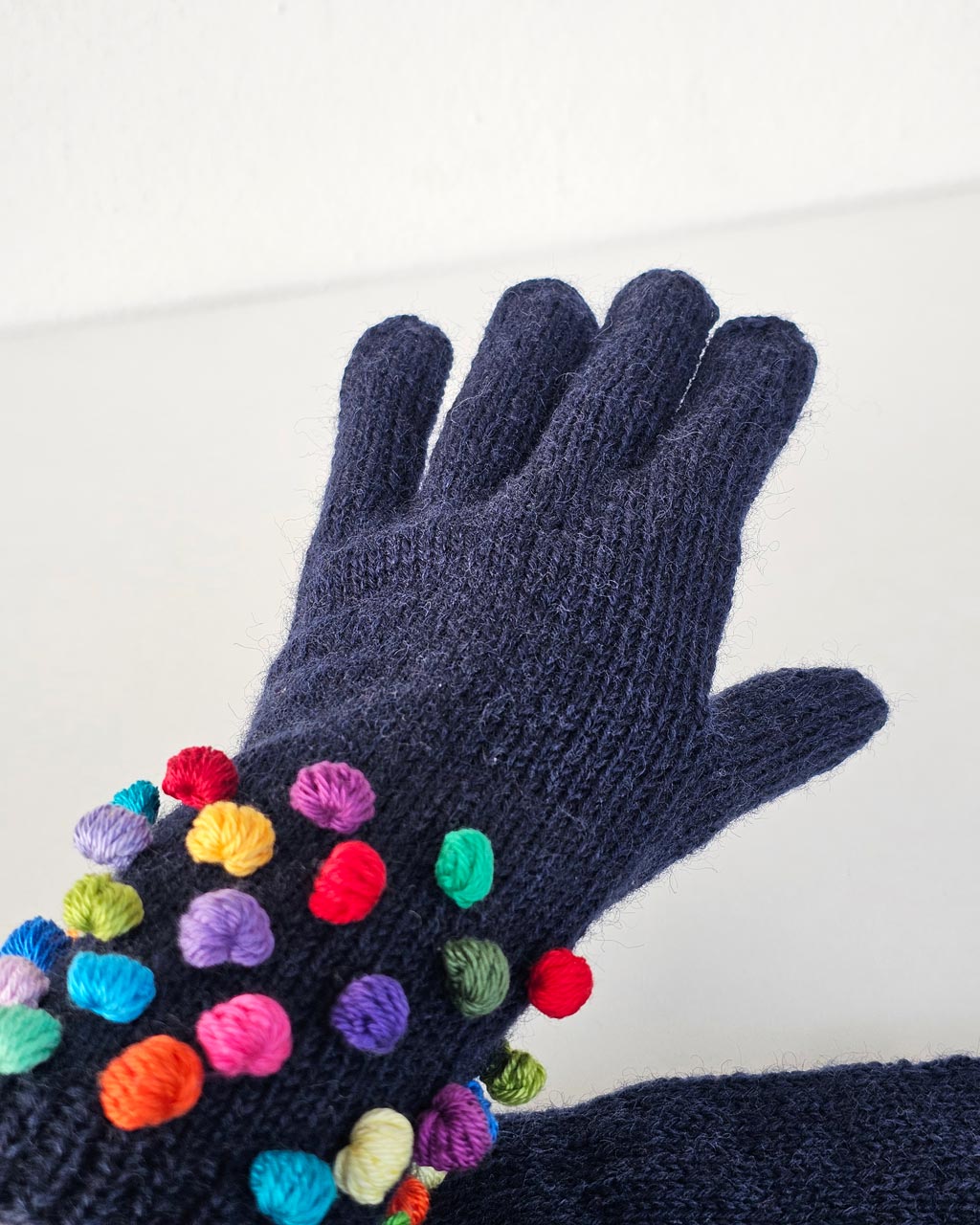 Handmade Wool Hat and Gloves with Colorful Pompoms - Image 7