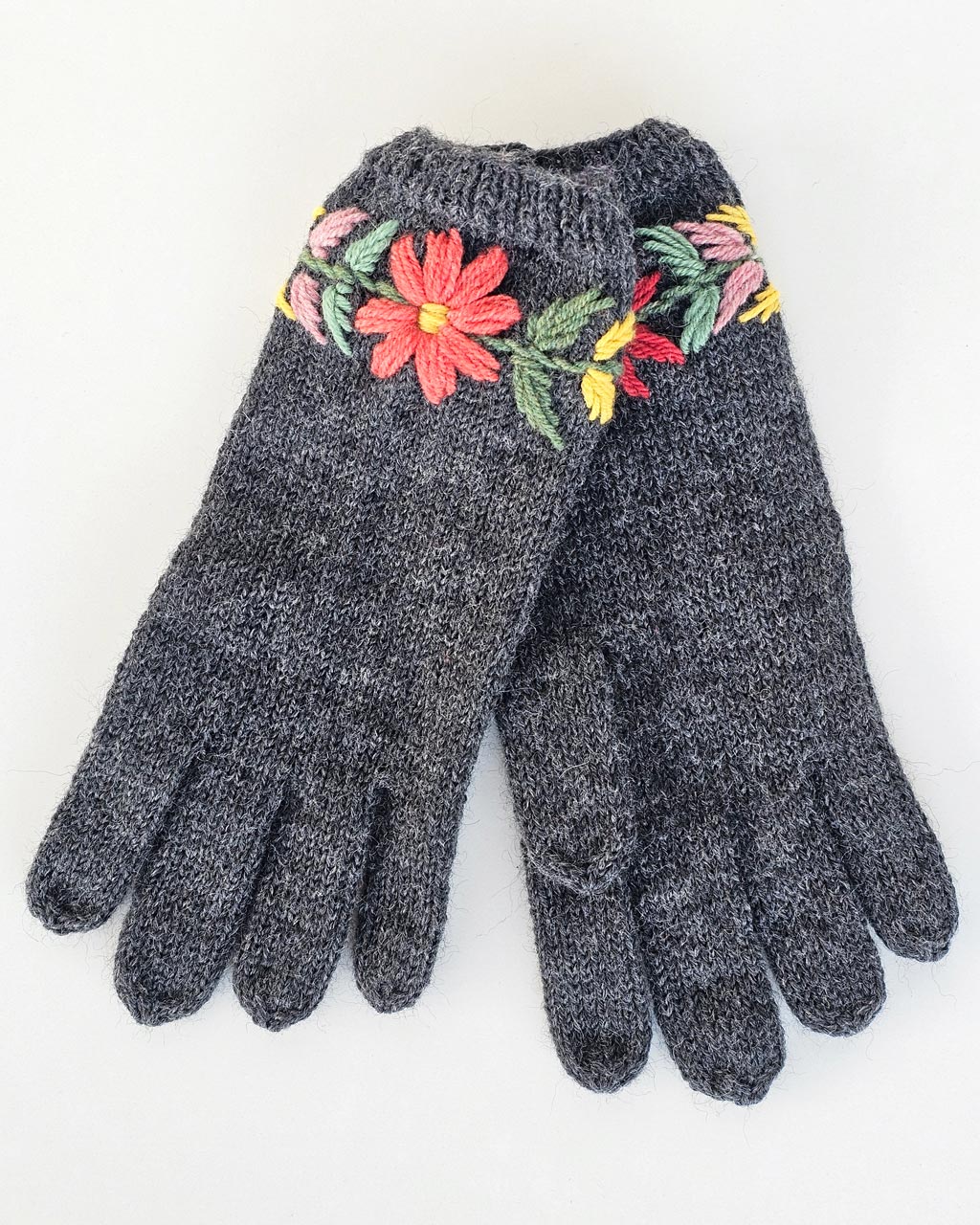 Hand-Knit Wool Hat and Gloves with Embroidered Flowers - Image 10