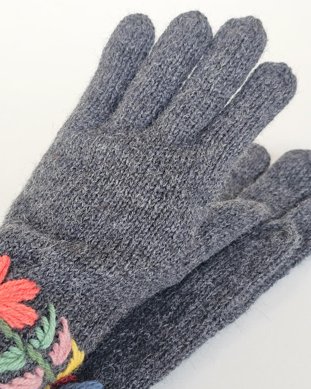 Hand-Knit Wool Hat and Gloves with Embroidered Flowers - Image 11