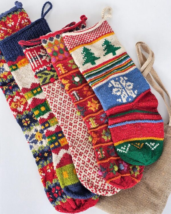 Bundle of 5 Red Handmade Christmas Stockings