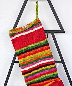 Hand-knit personalized striped Christmas stocking, multicolor, artisan made holiday home decor