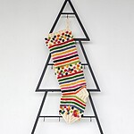 Holiday Stocking with Stripes & Colorful Pom-Poms