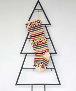 Holiday Stocking with Stripes & Colorful Pom-Poms