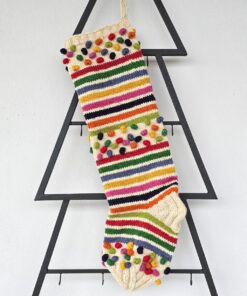 Alternative view of Holiday Stocking with Stripes & Colorful Pom-Poms