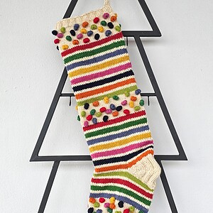 Alternative view of Holiday Stocking with Stripes & Colorful Pom-Poms