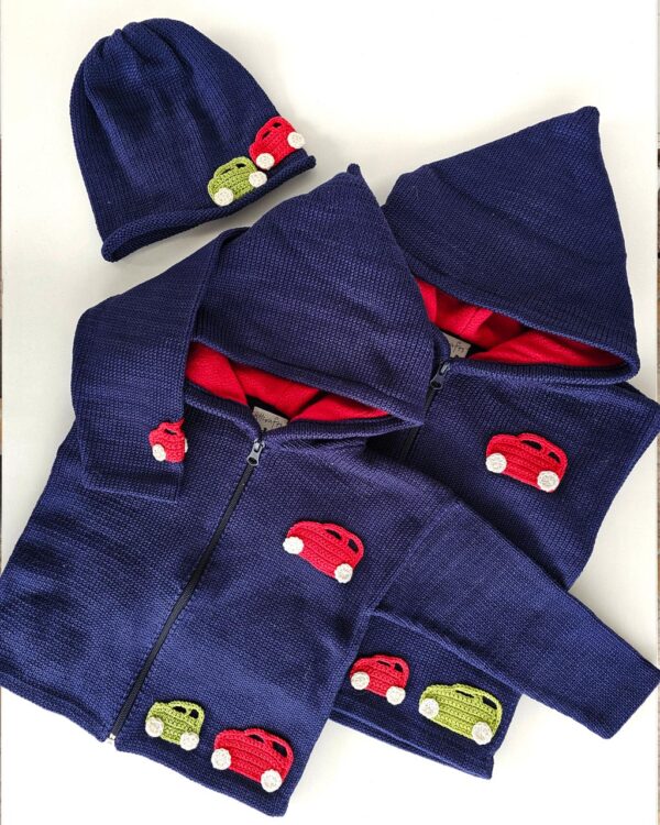 Boys Sweater with Matching Cap - Cars