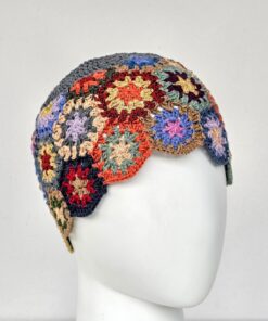 Hand Crocheted Linen Hat - Patchwork