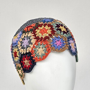 Hand Crocheted Linen Hat - Patchwork