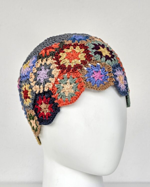 Hand Crocheted Linen Hat - Patchwork
