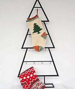 Christmas Stocking With Christmas Tree Design in green and festive colors