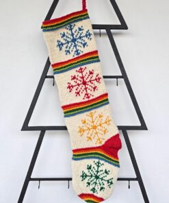Hand knitted holiday decor, Christmas Stocking With Big Snowflakes for Christmas gifts and holiday décor