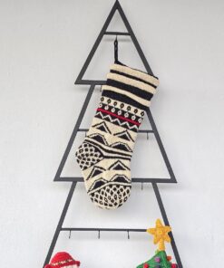 Handmade black and white Christmas stocking in sustainable wool