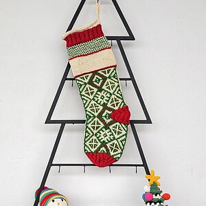Ethically made knitted Christmas stocking with traditional Bosnian design and custom name option.