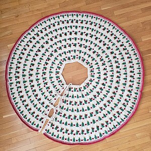 Handmade Christmas tree skirt with festive pattern