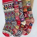 Hand-Knitted Christmas Stockings, set of 5 + Recycled Coffee Bag Tote